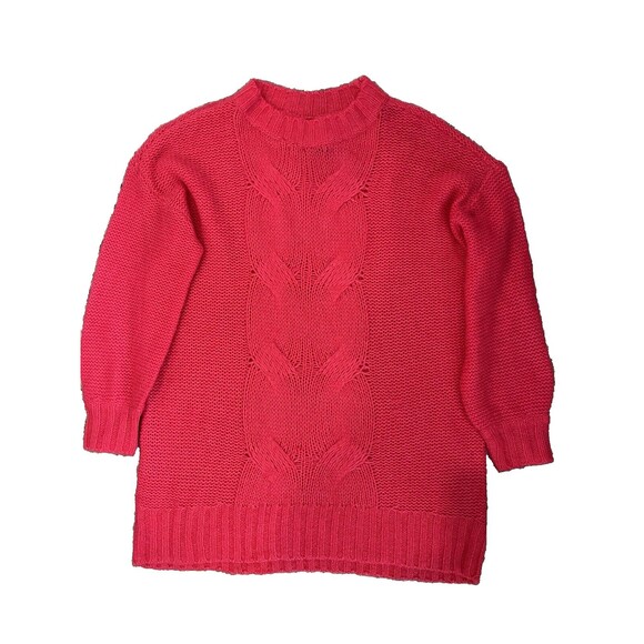 Aerie women Happy Place Cable Knit Sweater sz XS Salmon Pink Oversize Wool Blend - Picture 2 of 7